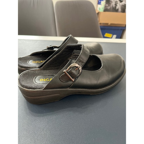 Ingaro Shoes - INGARO Womens Black Leather Slip On Clog Shoes Size 8 M Buckle‎ Accent